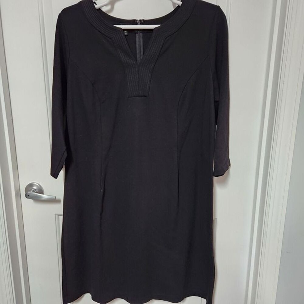 Talbots Black Embroidered V-Neck Dress 18W Plus Size Midi Heavy Weight casual